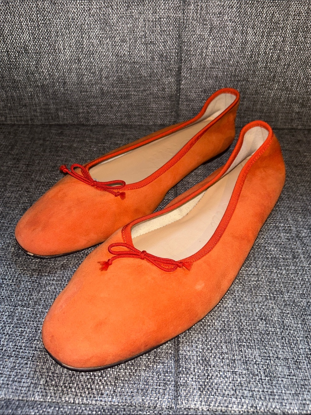 J. Crew Orange Suede Ballet Flats with Red Trim - Picture 2 of 8